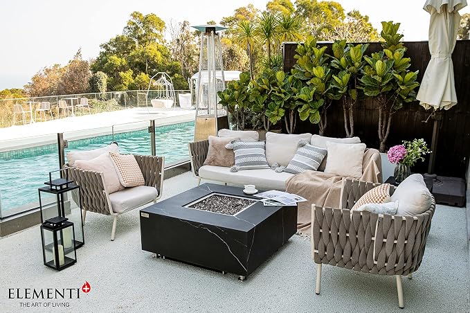 Elementi+ | Bianco Gas Fire Pit | Marble Porcelain & Metal Frame | 40" Square - Image 8