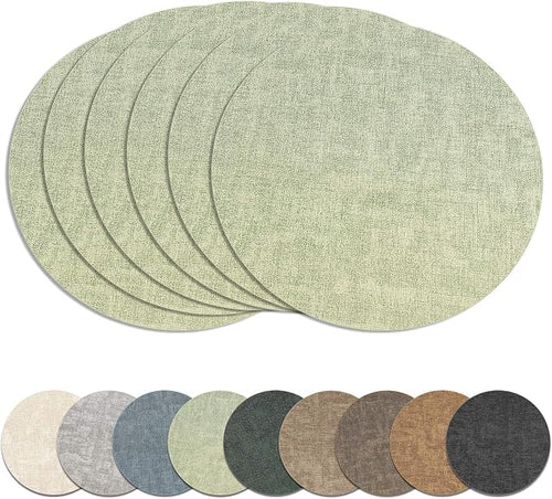 13" Round Placemats Set of 6, Reversible Faux Leather Heat Resistant Table Mats by NCUE