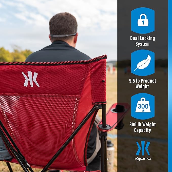 Folding Camping Chairs, Red with Dual Lock and 300 lb Capacity