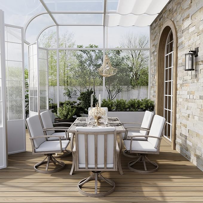 HAPPATIO 7 Piece Patio Swivel Dining Set, Aluminum Outdoor Dining Set - Image 2