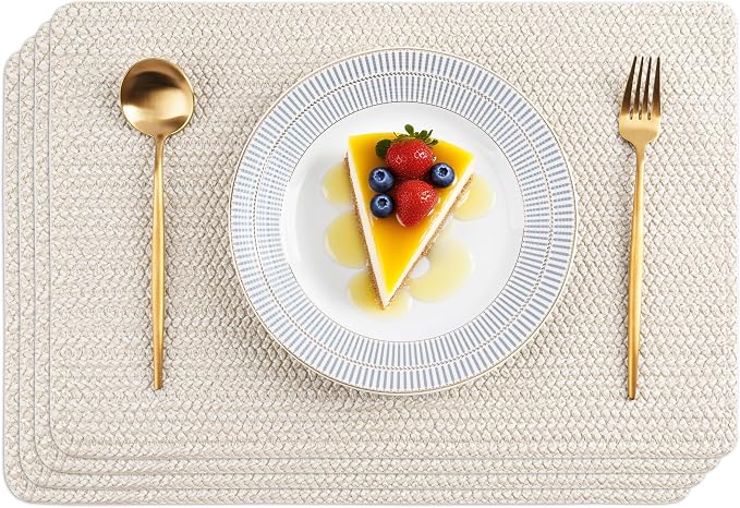 POLYTE Indoor/Outdoor Washable Woven Vinyl Table Dining Placemats by Polyte