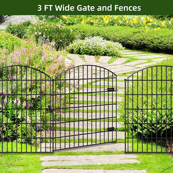 Metal Garden Gate and Fences Outdoor ECG1191, 1 Gate + 4 Fence Panels, 43.2in - Image 6