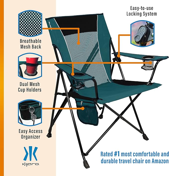Folding Camp Chair in Cayman Blue Iguana, Diamond Ripstop Polyester, Dual Lock