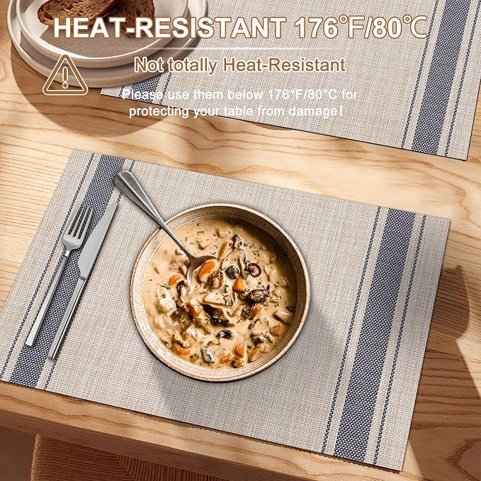 BETEAM Placemats Set of 8, Woven Vinyl Placemat - Image 4