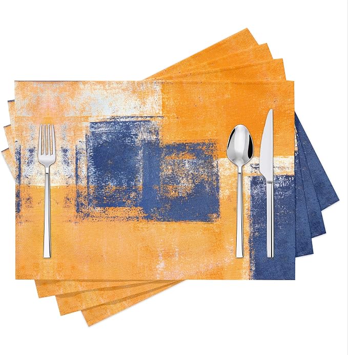 Modern Art Placemats Set of 4 Yellow Abstract Painting Place Mats Washable by Fjogymlea