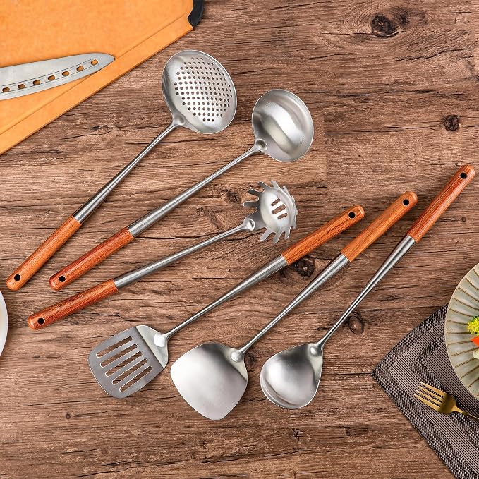 FJNATINH 304 Stainless Steel Kitchen Utensil Sets-6 PCS Wok Spatula Sets - Image 3