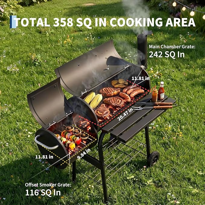 Garvee Charcoal Grills with Offset Smoker, Outdoor BBQ Grill with Handle and - Image 3