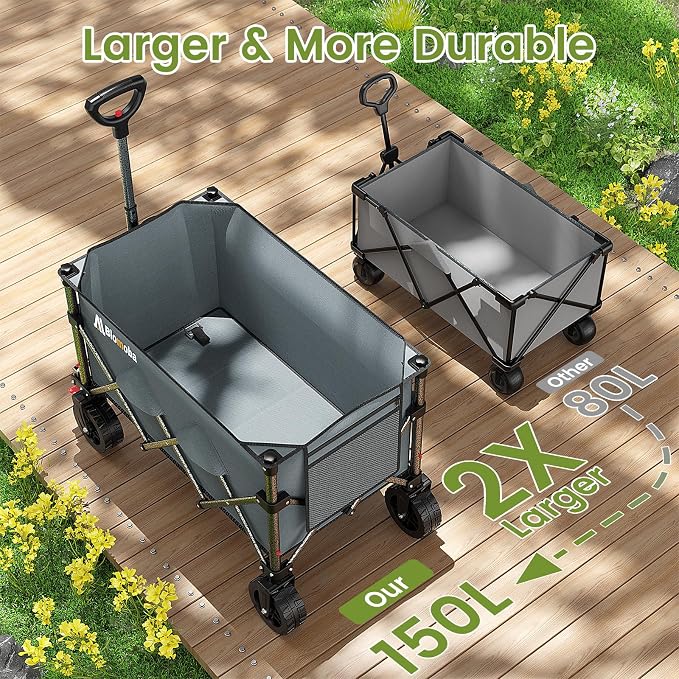 Collapsible Wagon Cart, 150L Heavy Duty Foldable Beach Wagon - Image 5