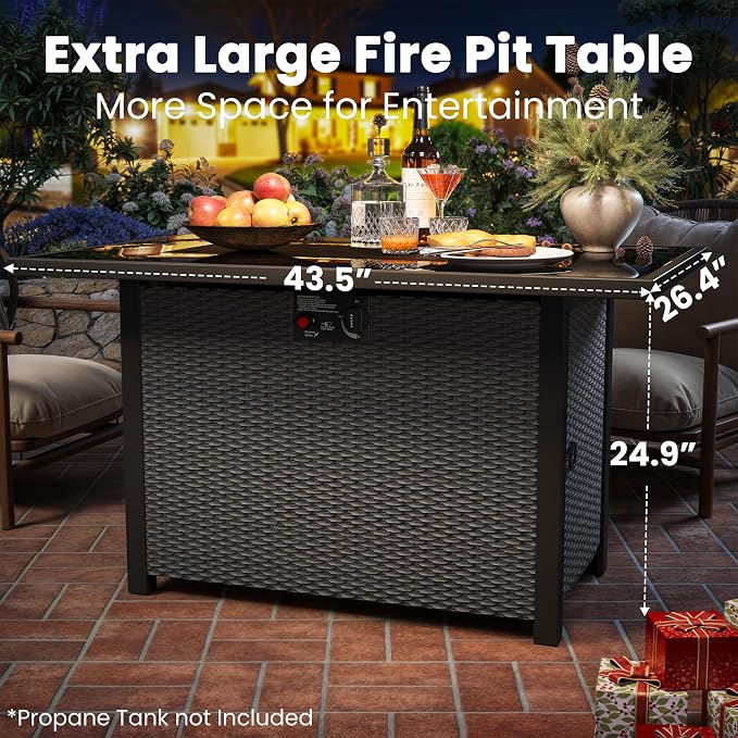Propane Outdoor Fire Pit Table, Outdoor Gas FirePit W/Glass Wind Guard - Image 7