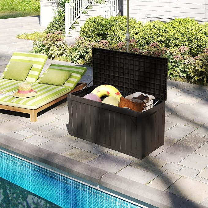100 Gallon Outdoor Storage Box Waterproof, Lockable Resin Deck Box Patio - Image 3