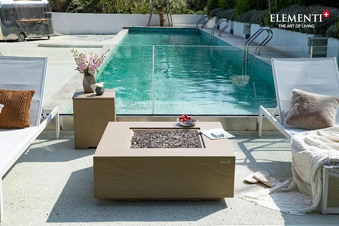 Elementi+ | Uluru Gas Fire Pit Cast Concrete 40" Square Fire Table, Outdoor - Image 4