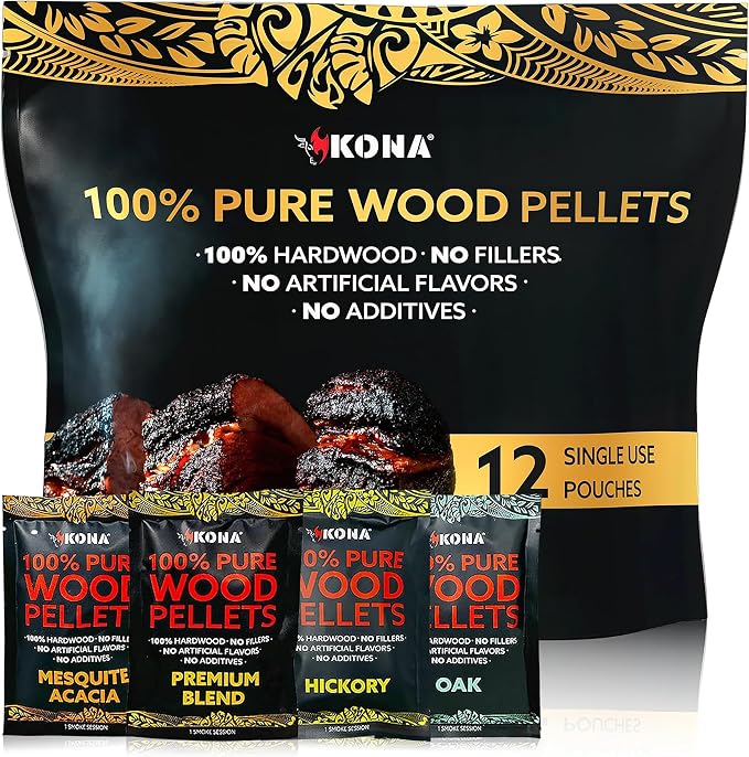 Kona Wood Pellets Intended for The Ninja Woodfire Grill, 12 Single-Use Pouches by Kona