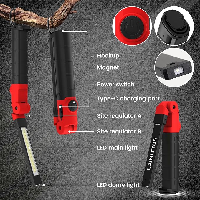 Rechargeable Work Light 2200mAh Magnetic LED Work Light Flashlight Mechanic - Image 9