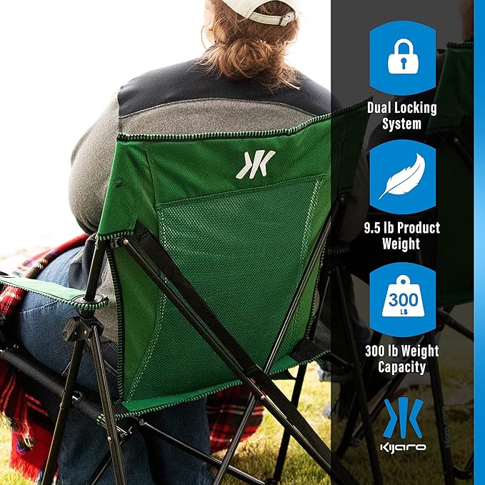 Folding Camping Chairs with Dual Lock, 300 lb Capacity, Jasper Green