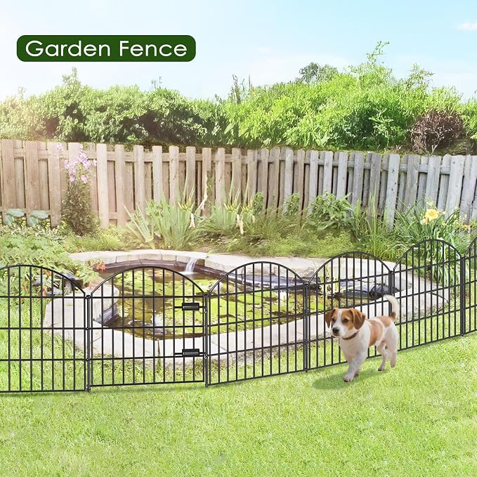 Metal Garden Fence with Gate 28in x 18.7ft, 1 Gate + 7 Panels Dog Fence Border - Image 5