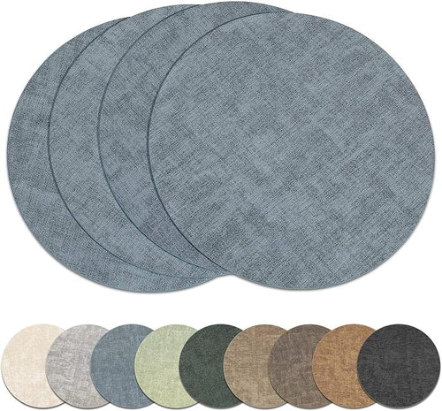 13" Round Placemats Set of 4, Reversible Faux Leather Heat Resistant Table Mats by NCUE