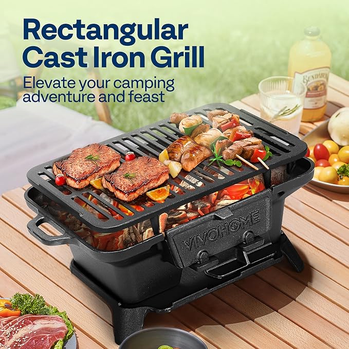 VIVOHOME Rectangle Cast Iron Charcoal Grill - Image 2