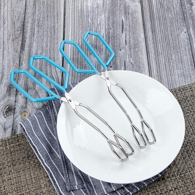 Tongs, 2 Piece Stainless Steel Scissor Tongs in Blue, 11 Inch