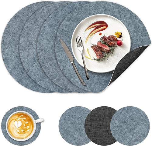 13" Round Placemats Set of 4, NCUE Dual-Sided Faux Leather Heat Resistant Table by NCUE
