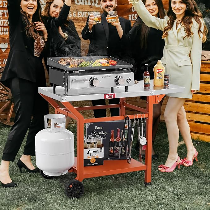 Movable Grill Table with Folding Side Table, Pizza Oven Table as BBQ Food Prep - Image 2