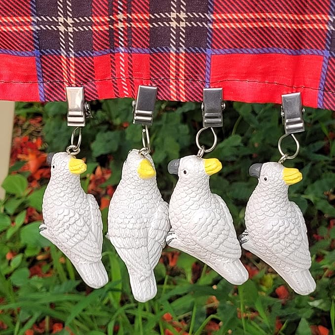 TwoFish Home Set of 4 White Parrot Resin Tablecloth Weights Clips White Parrot - Image 7
