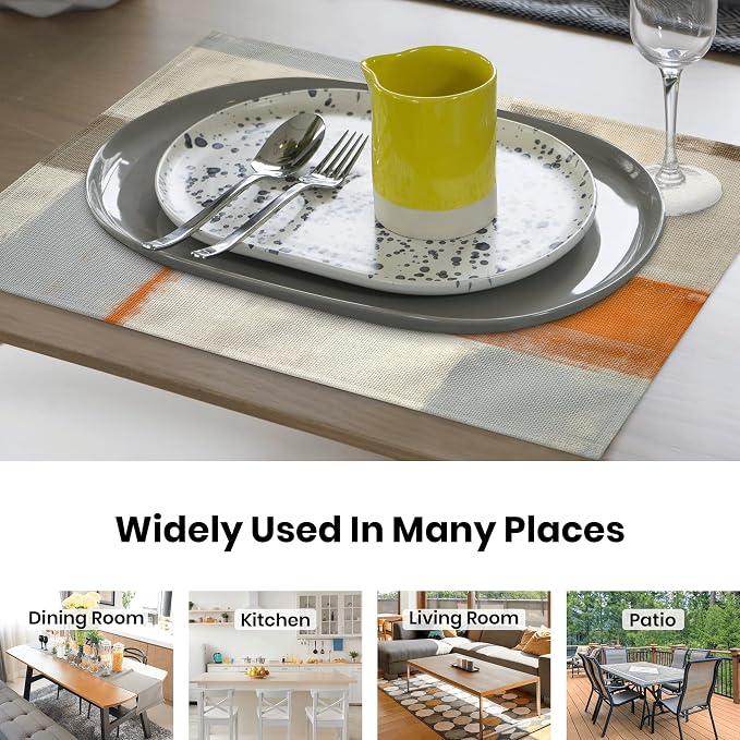 Modern Art Placemats for Dining Table Set of 6 Orange Abstract Painting Place - Image 4