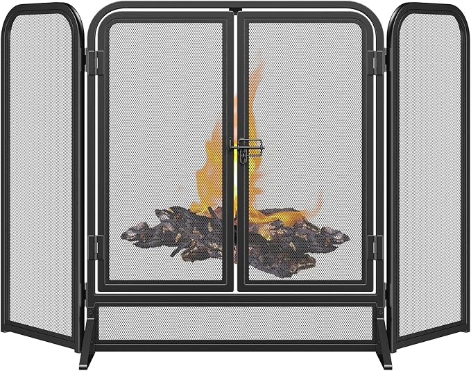Mr IRONSTONE 3 Panel Fireplace Screen 51.5" W x 32.5" H Modern Foldable by MrIRONSTONE