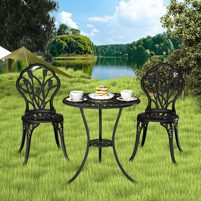 Outdoor Bistro Table and Chairs Set of 2, 3 Piece Patio Bistro Set w/Umbrella - Image 7