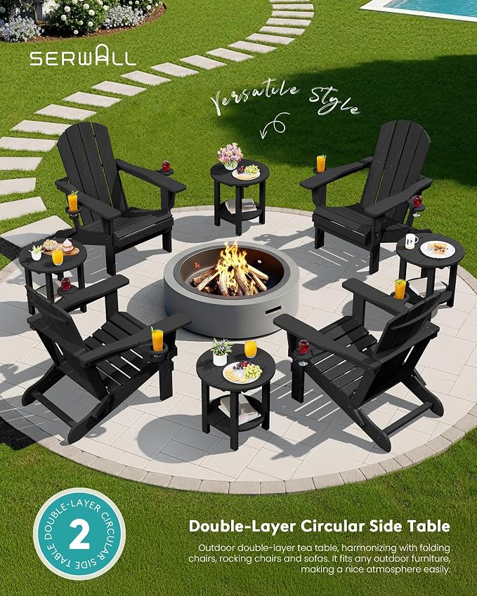SERWALL Round Outdoor Side Table Set of 2, HDPE Small Adirondack Double End - Image 7
