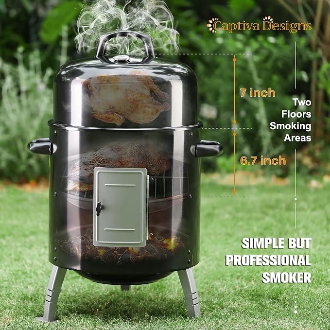 Captiva Designs 17-Inch Outdoor Vertical Smoker, Wood Chunks Smoker - Image 2