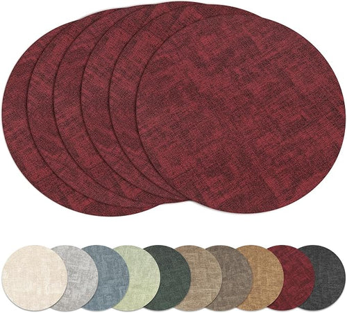 13"Round Placemats Set of 6, Reversible Faux Leather Heat Resistant Table Mats by NCUE
