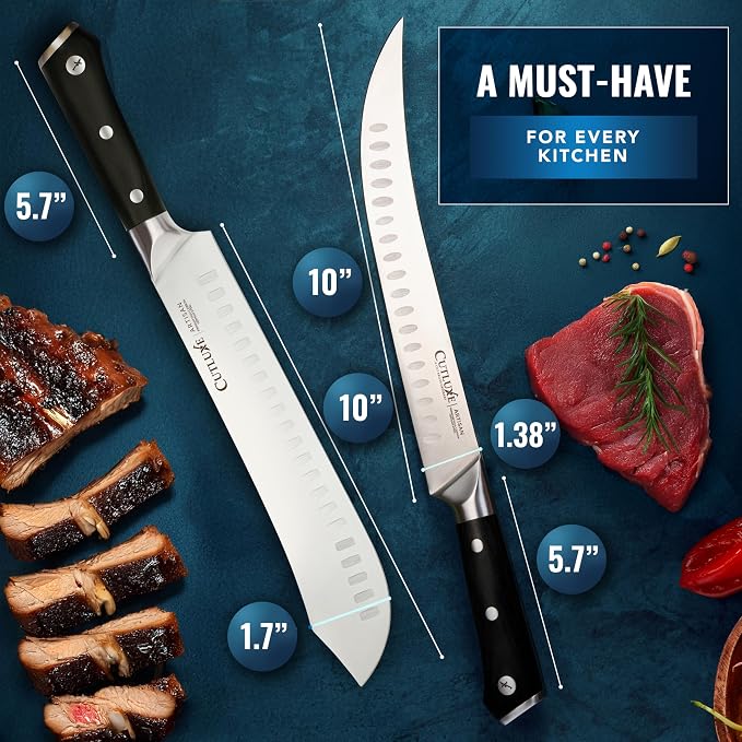 Cutluxe Butcher Knife Set – Cimeter Breaking & Bullnose Carving Knives - Image 6