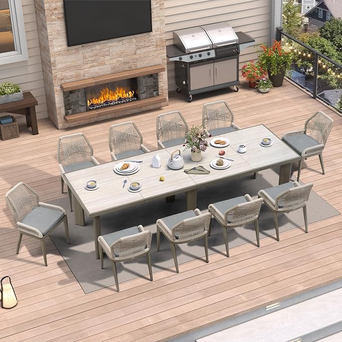 PURPLE LEAF 11 Pieces Patio Dining Set Aluminum Rectangular Table and Wicker - Image 2