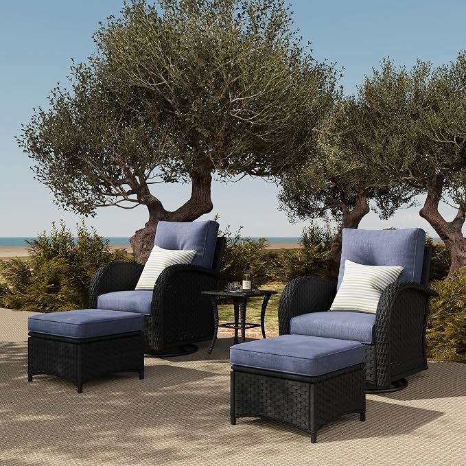 LayinSun 5 Pieces Outdoor Patio Furniture Set, Rattan Wicker Sectional Swivel by LayinSun