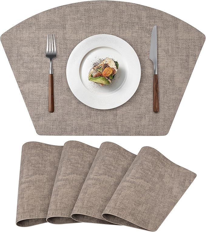 Round Table Placemats Set of 4, Faux Leather Wedge Shape Place Mats Heat by Wanlvhu