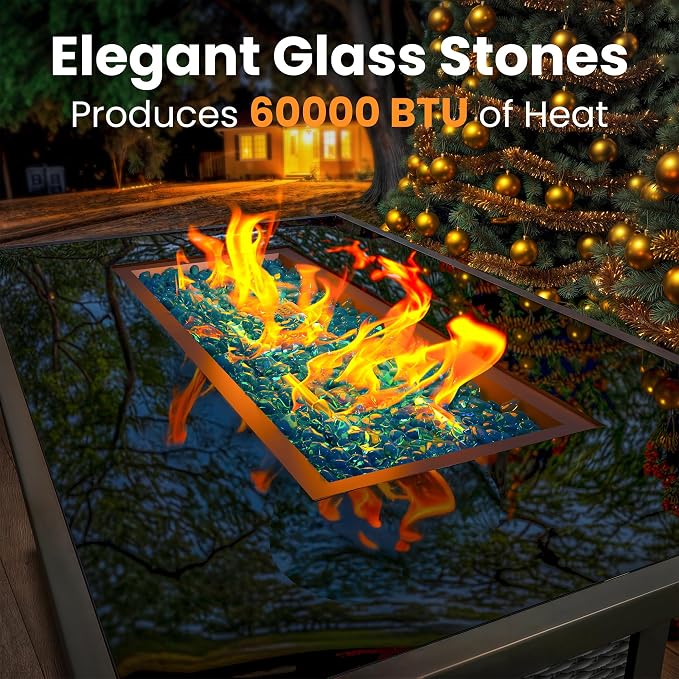 Propane Outdoor Fire Pit Table, Outdoor Gas FirePit W/Glass Wind Guard - Image 4