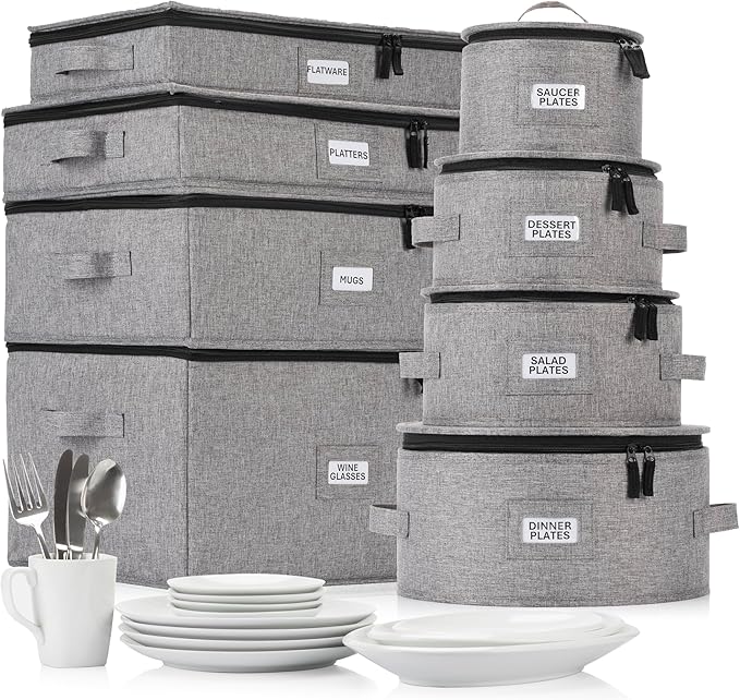 8pcs Hard Shell China Dinnerware Storage Containers by STOZU