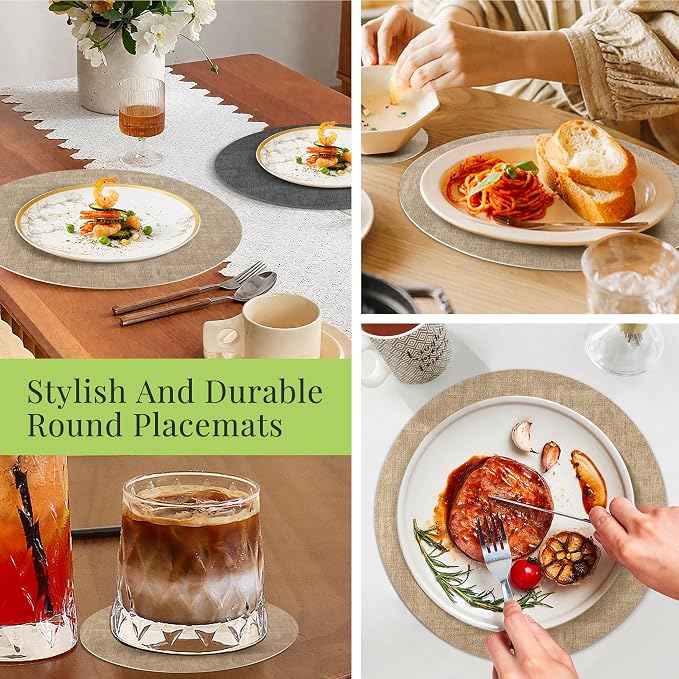 13-Inch Faux Leather Round Placemats Set of 12, Waterproof Anti-Slip Dual Sided - Image 7