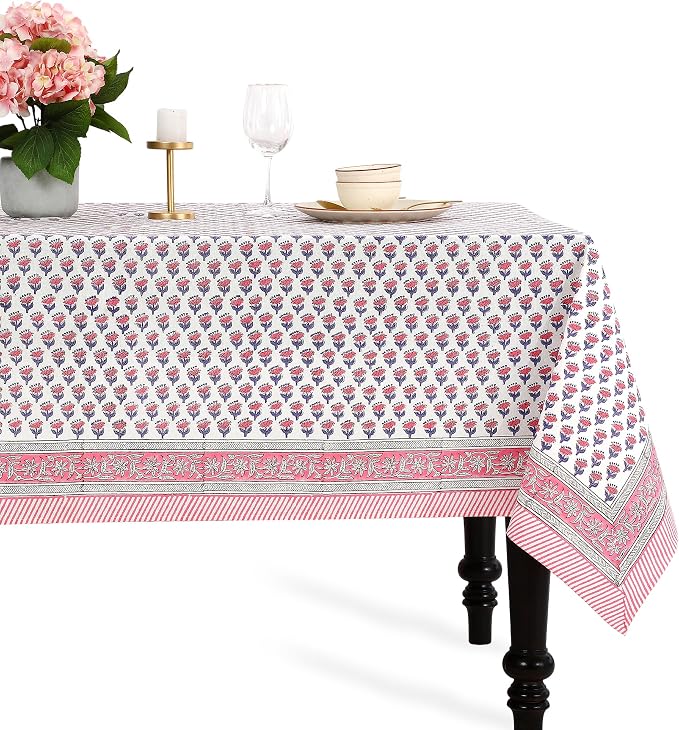 CPC Tablecloth 100% Cotton 60x90 Inch Indian Block Print Rectangle Table Cover by COTTONPRINTCLUB