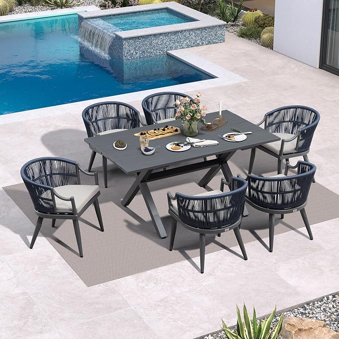 PURPLE LEAF 7 Pieces Outdoor Dining Set All Weather Wicker Patio Dining Set by Unknown