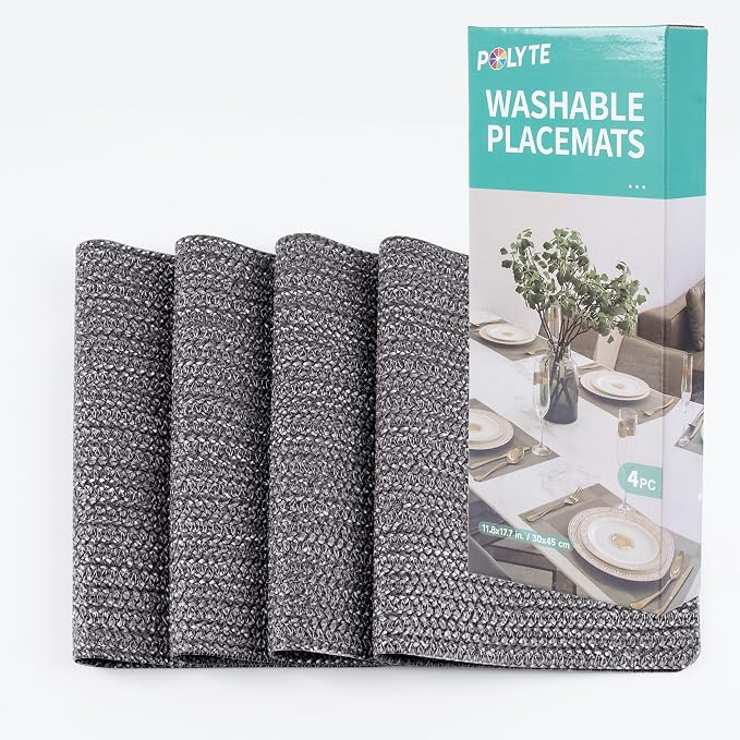 POLYTE Indoor/Outdoor Washable Woven Vinyl Table Dining Placemats - Image 7