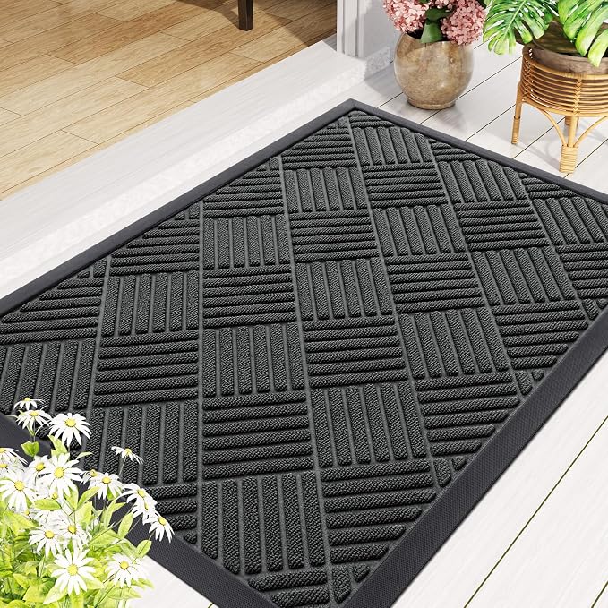 Smiry Front Door Mat Outside Entrance, Heavy Duty Outdoor Indoor Natural Rubber - Image 2