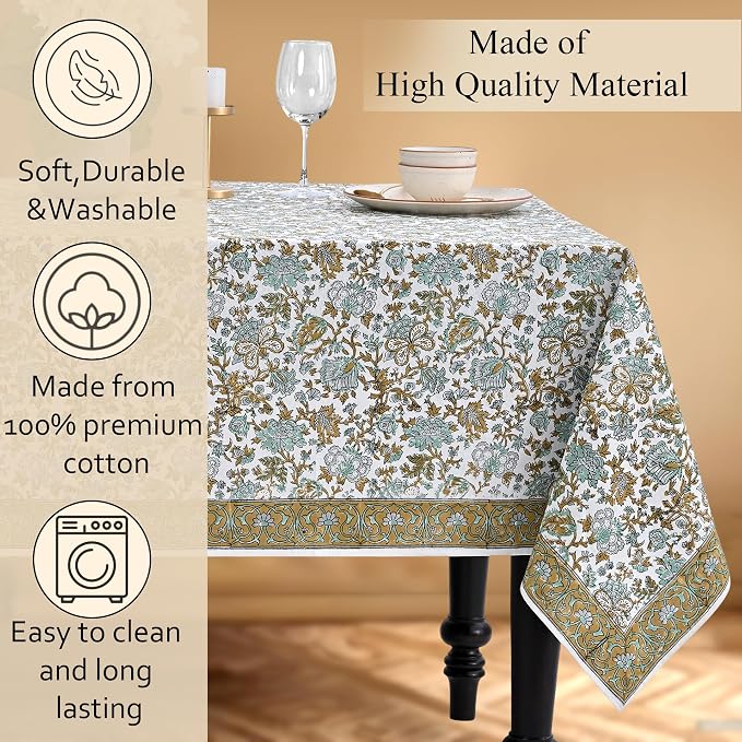 CPC Tablecloth 100% Cotton 72x140 Inch Indian Block Print Rectangle Table Cover - Image 7