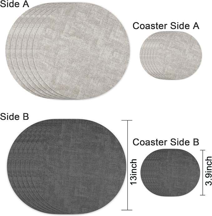 13-Inch Faux Leather Round Placemats Set of 6, Waterproof Anti-Slip Dual Sided - Image 2