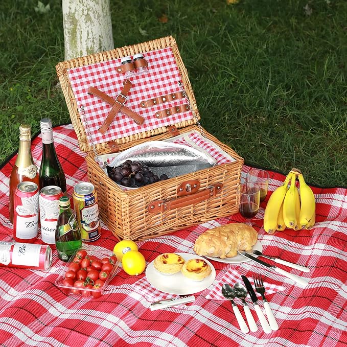 ZORMY Wicker Picnic Basket for 2 Person, Willow Hamper Basket Sets - Image 8