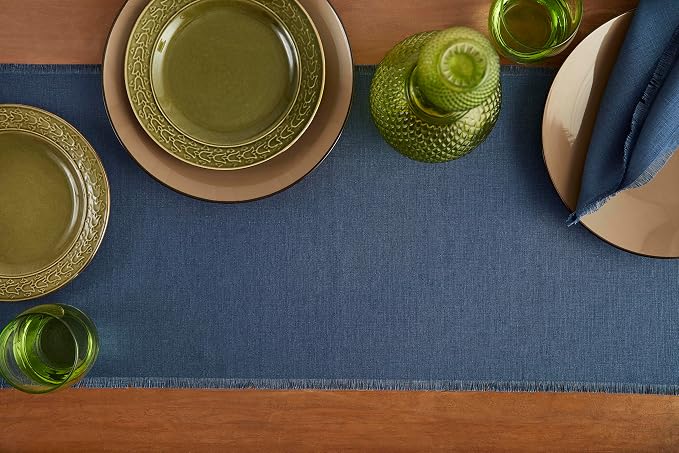 Solino Home Linen Vintage Blue Table Runner 90 Inches Long - Image 3