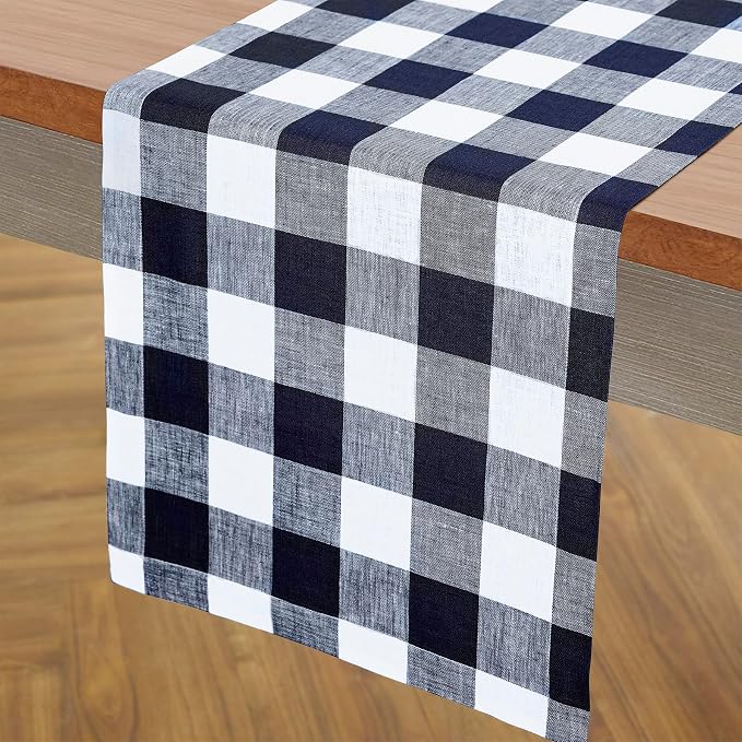 Solino Home Linen Checkered Table Runner 120 Inches Long - Image 2