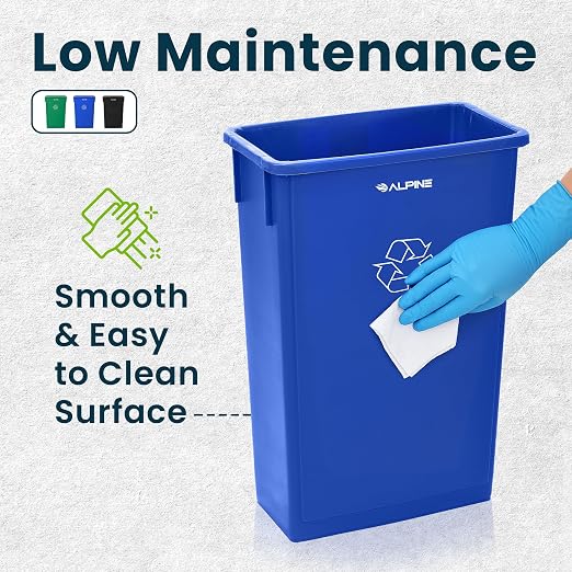 Alpine 23 Gallon Slim Recycling & Trash Bin Set – 3-Pack Blue/Black/Green - Image 6