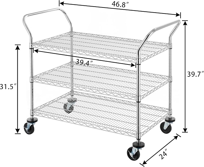 Finnhomy 3-Tier Commercial Grade Rolling Cart, Heavy Duty Utility Cart - Image 3