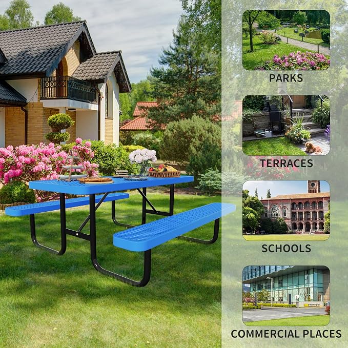 48'' Rectangular Steel Picnic Table - Image 6